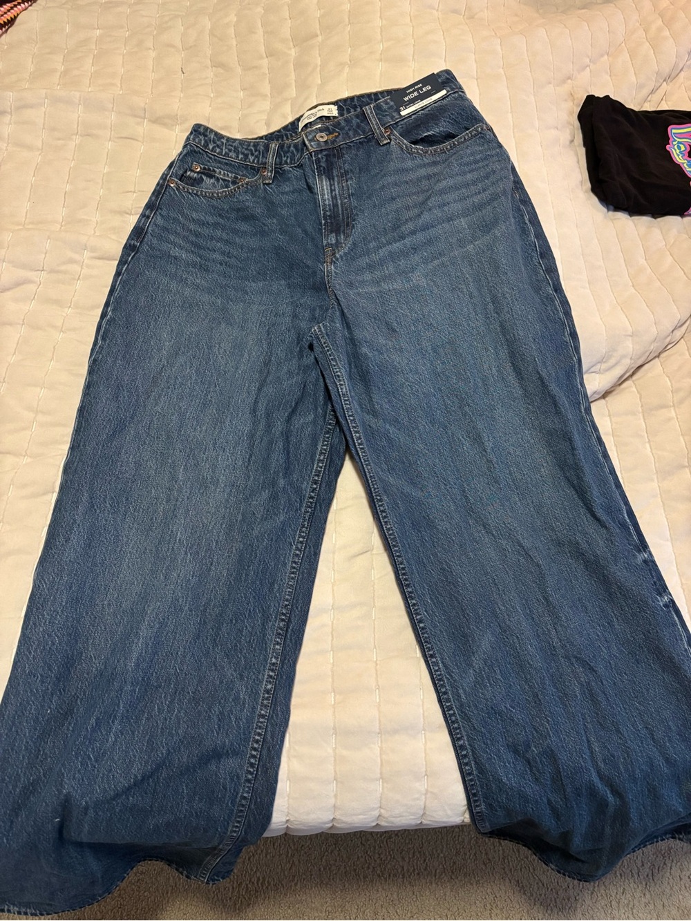 Abercrombie & Fitch Dark Blue Wide-Leg Women's Jeans - curve love - Picture 8 of 10